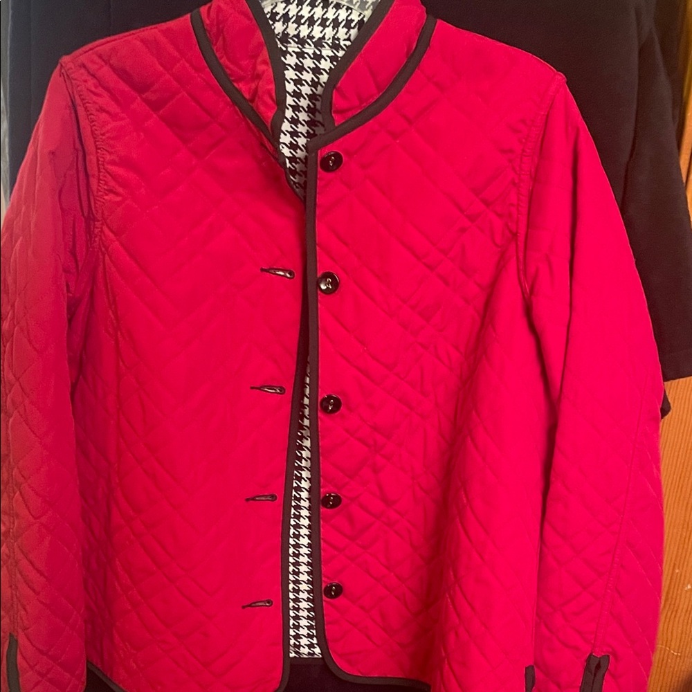 Red Quilted reversible Jacket with Black Trim